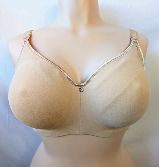 Cake Croissant, a spacer nursing bra. Soft and comfortable. Drop down cup. Style 24-1016-01. Color Beige. Front view.