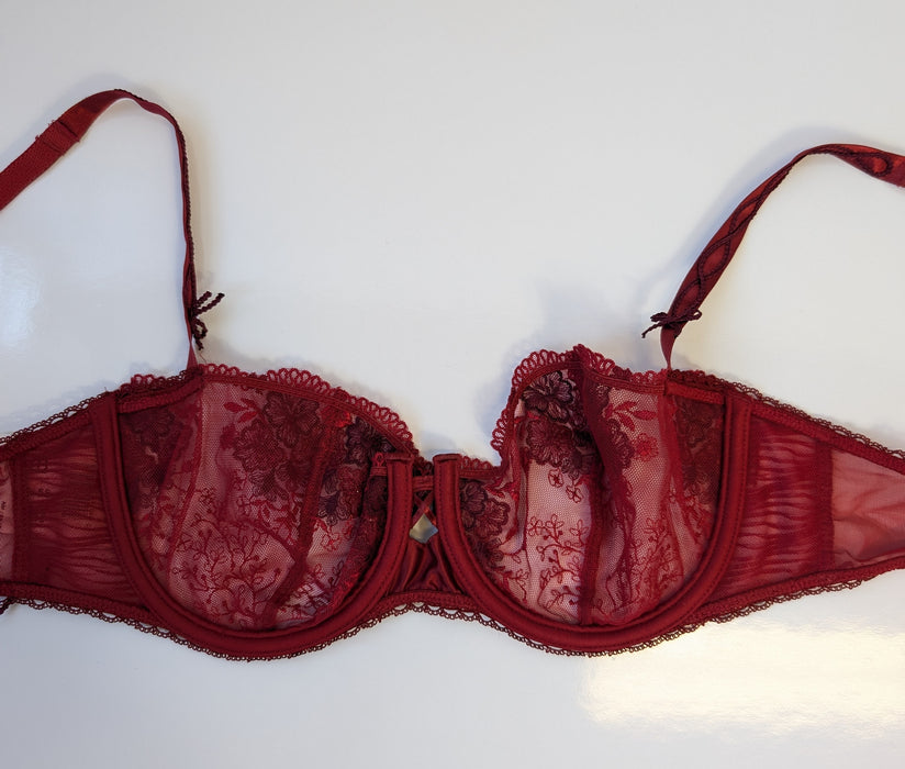 Chantelle Romance, a beautiful demi bra. Style 2745. Color Red. Inside view.