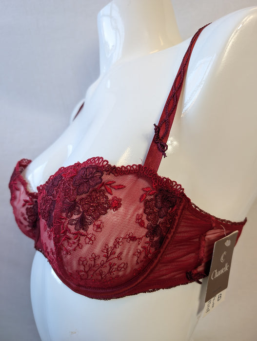 Chantelle Romance, a beautiful demi bra. Style 2745. Color Red. Side view.