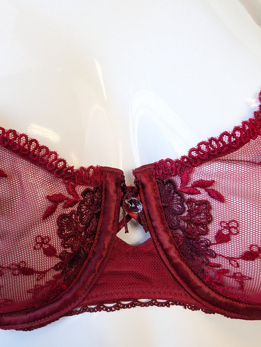 Chantelle Romance, a beautiful demi bra. Style 2745. Color Red. Front view.