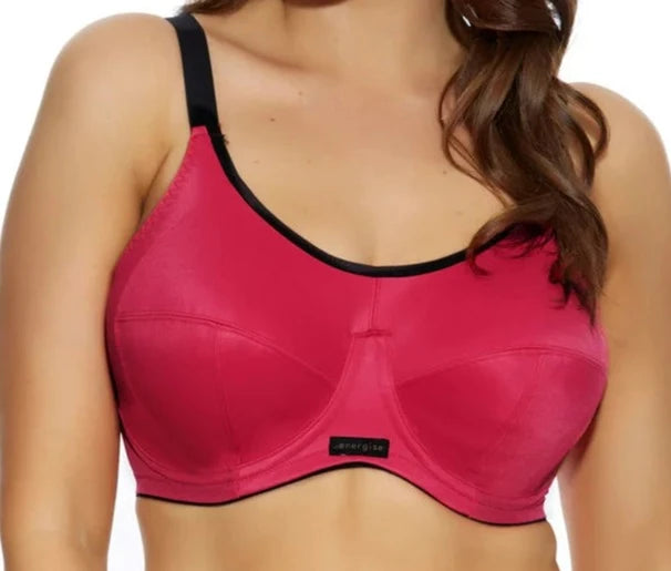 Elomi Energise, a great plus size sports bra. Color Pomegranate. Style EL8041.