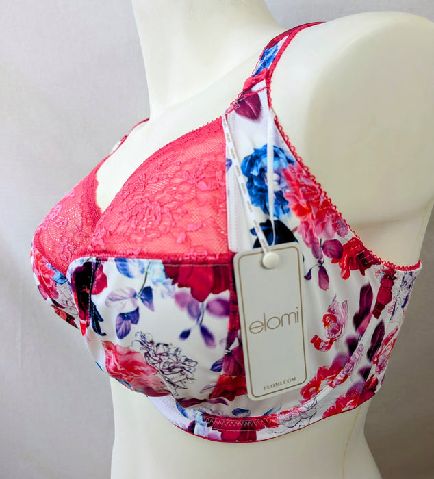 Elomi Morgan, a beautiful supportive bra. Color Pink Floral. Style EL4110. Side view.