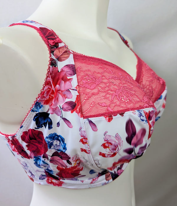 Elomi Morgan, a beautiful supportive bra. Color Pink Floral. Style EL4110. Side view.