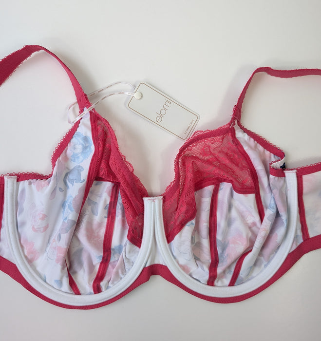 Elomi Morgan, a beautiful supportive bra. Color Pink Floral. Style EL4110. Inside view.