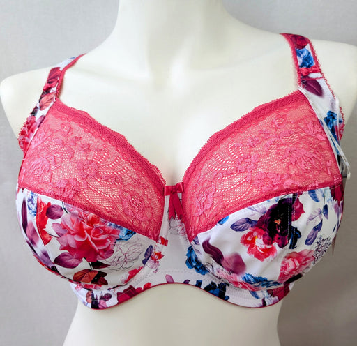 Elomi Morgan, a beautiful supportive bra. Color Pink Floral. Style EL4110. Front view.