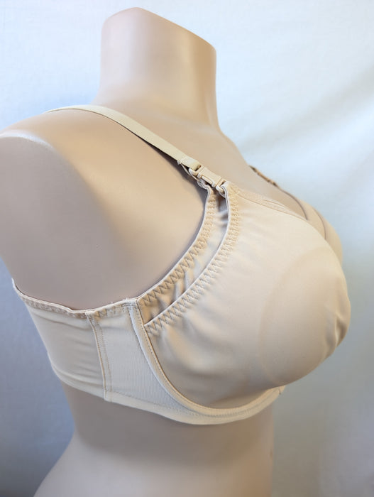 Elomi Smoothing, a top line plus size nursing bra. Color Beige. Style EL3912. Side view.