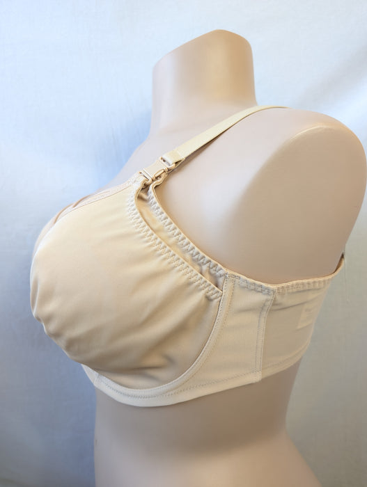 Elomi Smoothing, a top line plus size nursing bra. Color Beige. Style EL3912. Side view.