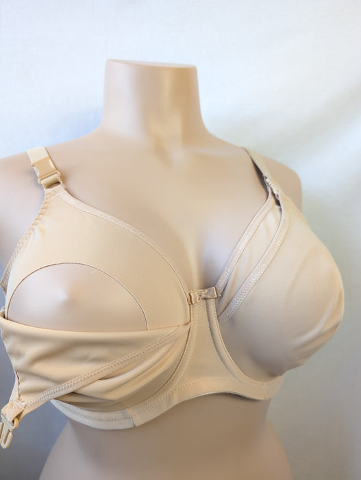 Elomi Smoothing, a top line plus size nursing bra. Color Beige. Style EL3912. Front view.