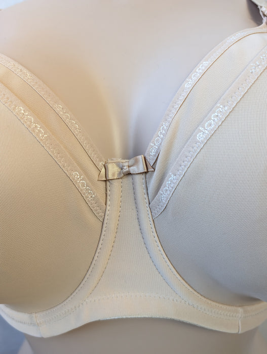 Elomi Smoothing, a top line plus size nursing bra. Color Beige. Style EL3912. Front view.