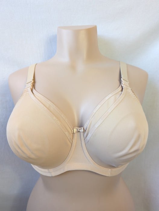 Elomi Smoothing, a top line plus size nursing bra. Color Beige. Style EL3912. Front view.