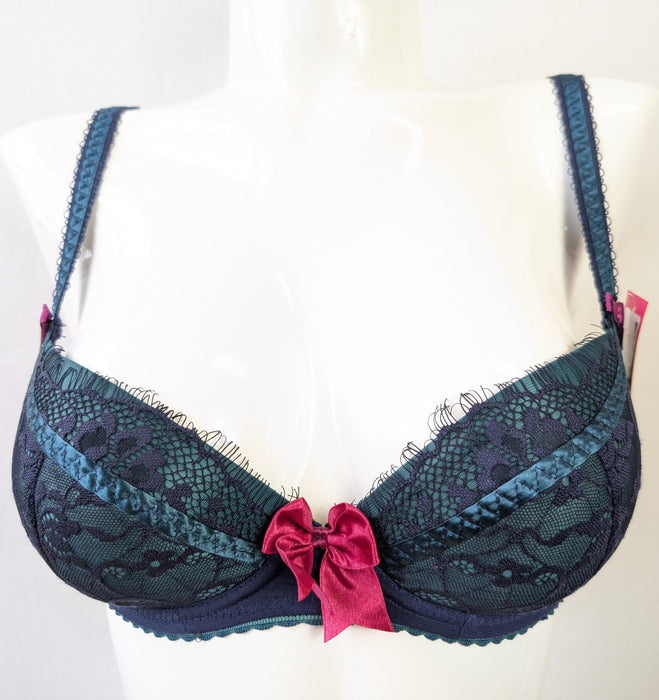 This Ewa Michalak bra, Syrena, in a balconette style is support and elegance. Color Teal. Style 791. Front view.