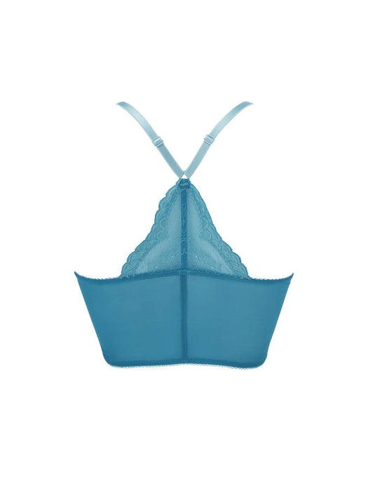 Gossard Superboost, a longline bra with a deep V plunge. Color Ocean Blue. Style 7718.