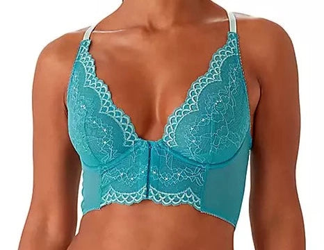 Gossard Superboost, a longline bra with a deep V plunge. Color Ocean Blue. Style 7718.