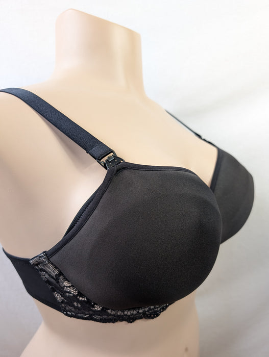 Hot Milk Obsession, a premium soft, plus size nursing bra. Color Jet Black. Style OBB1. Side view.