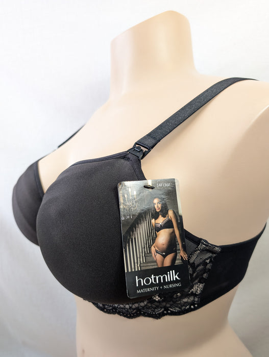 Hot Milk Obsession, a premium soft, plus size nursing bra. Color Jet Black. Style OBB1. Side view.