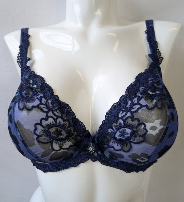 Lise Charmel Floral Dressing, a wonderful plunge bra. Color Sapphire. Style BCA3285. Front view.