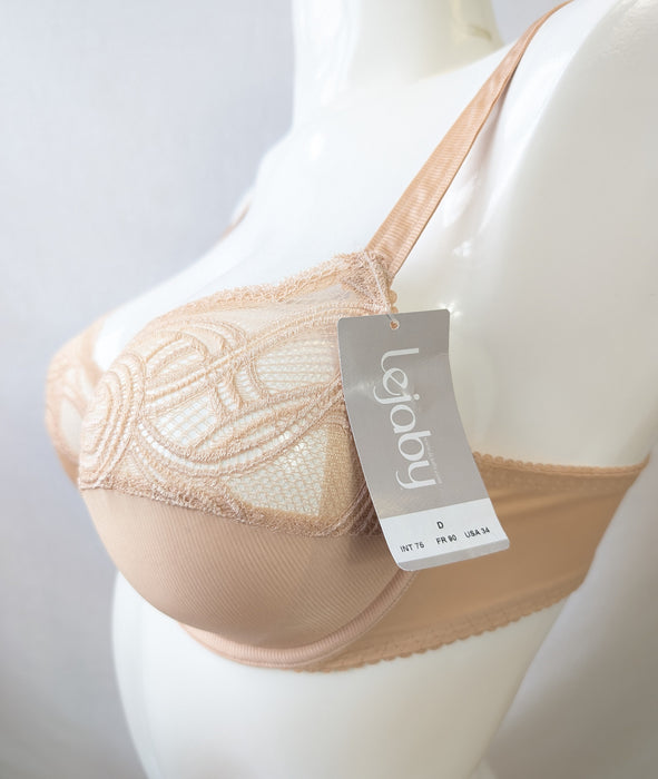 Maison Lejaby Nufit, a comfortable full cup bra. Style 11933. Color Beige. Side view.