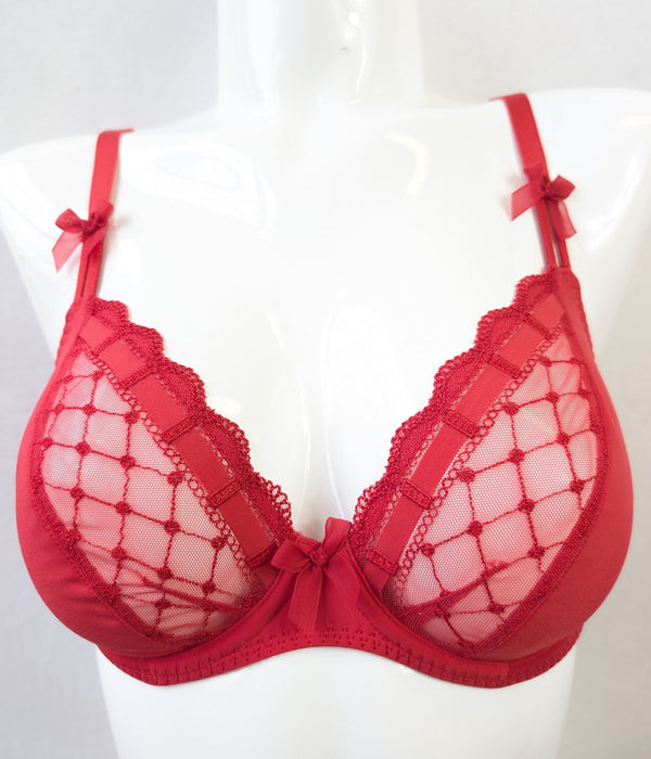 Prima Donna Twist, A La Folie, a premium plunge bra on sale. Color Scarlett. Style 0141126. Front view.