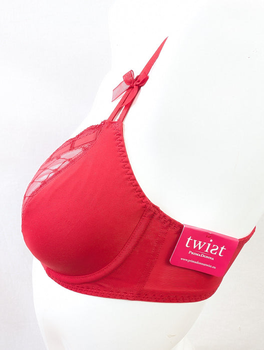 Prima Donna Twist, A La Folie, a premium plunge bra on sale. Color Scarlett. Style 0141126. Side view.