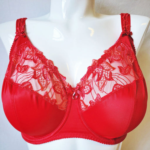 Prima Donna Deauville, a full cup bra with deep cups and full containment. Color Scarlet. Style 0161815.