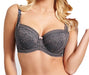 Panache Petra, a balconette bra at a low price in charcoal color with pink lace. Style 9481. 